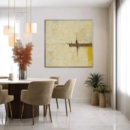 FOUNDATION: Wabi-Sabi Inspired Textured Abstract Oil Painting | black frame version on white wall