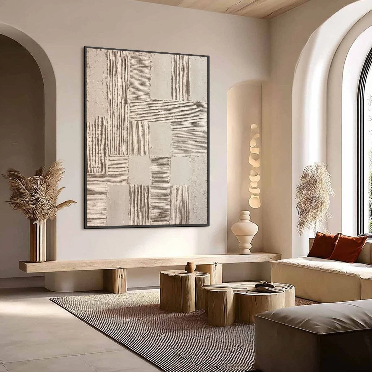 FOUNDATIONS: Textured Minimalist Abstract Painting in Beige | Minimalist mood, soft natural light studio shot