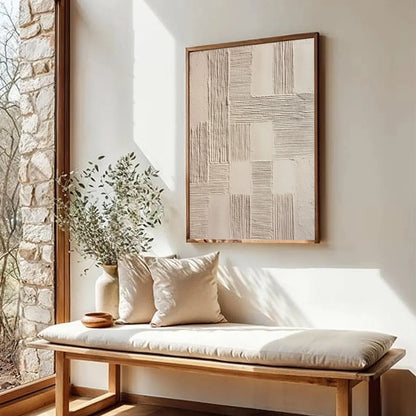 FOUNDATIONS: Textured Minimalist Abstract Painting in Beige | beige palette, original Hand-painted on premium stretched canvas using artist-grade oils; rich layered surface combines smooth gradient...