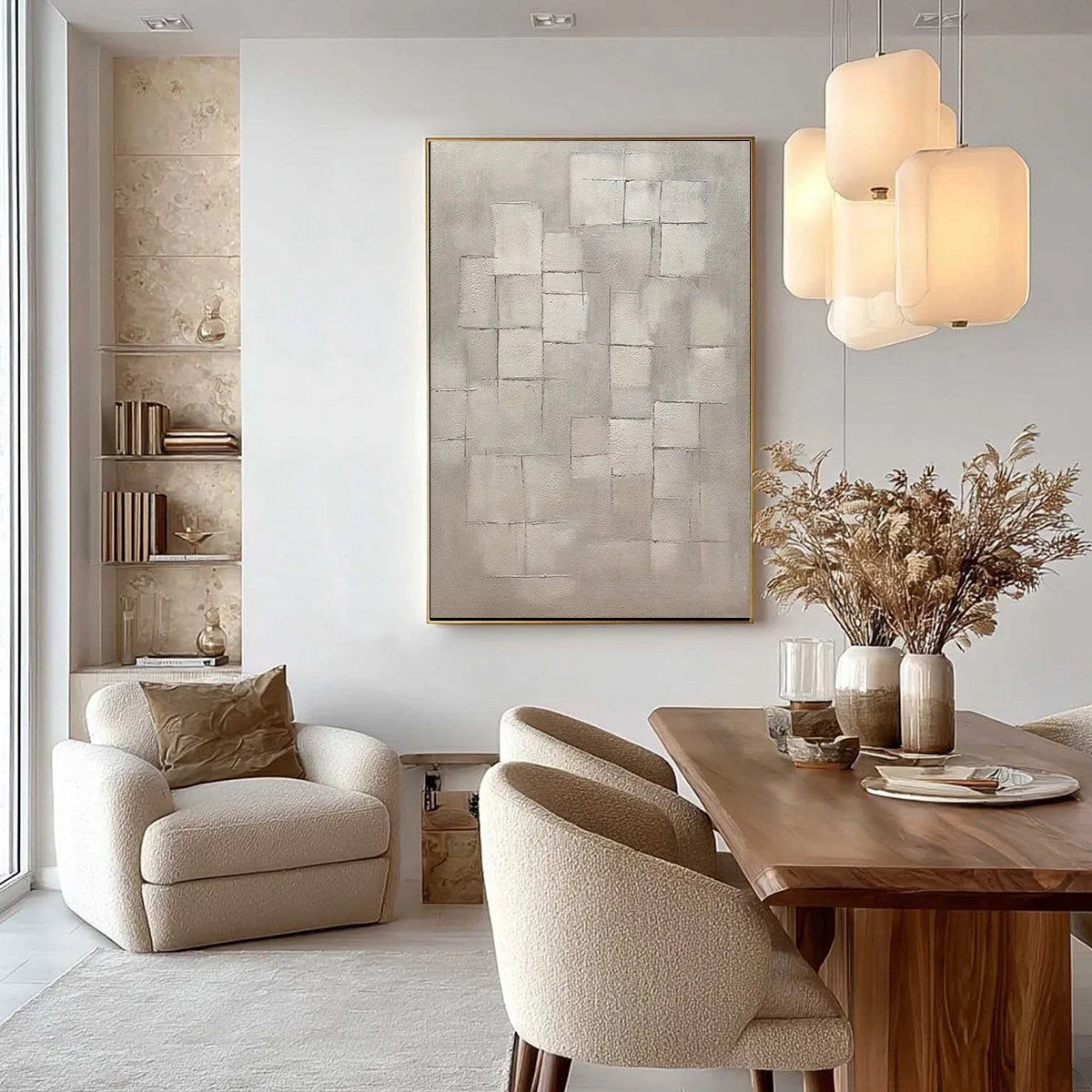 FOUNDATIONS: Textured Minimalist Geometric Abstract Painting | gold frame stretched on neutral wall