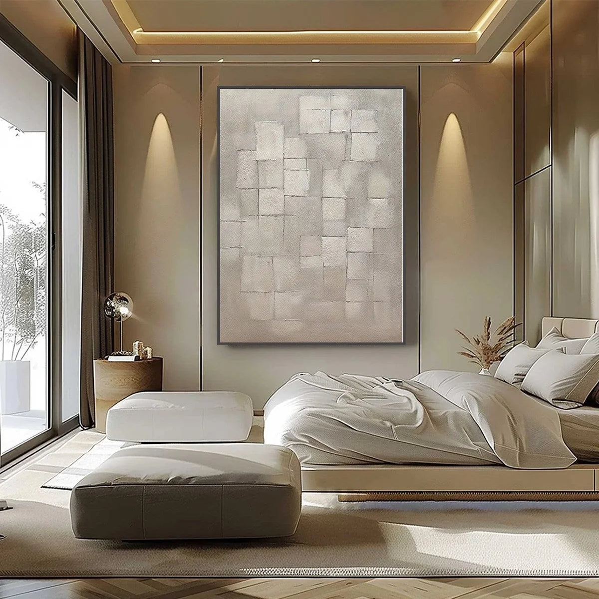 FOUNDATIONS: Textured Minimalist Geometric Abstract Painting | black frame version on white wall