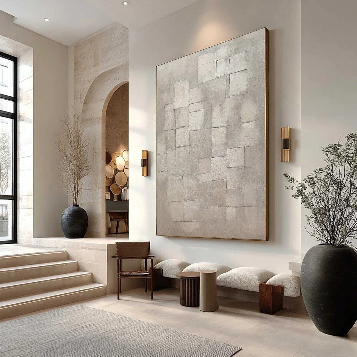 FOUNDATIONS: Textured Minimalist Geometric Abstract Painting | Minimalist mood, soft natural light studio shot
