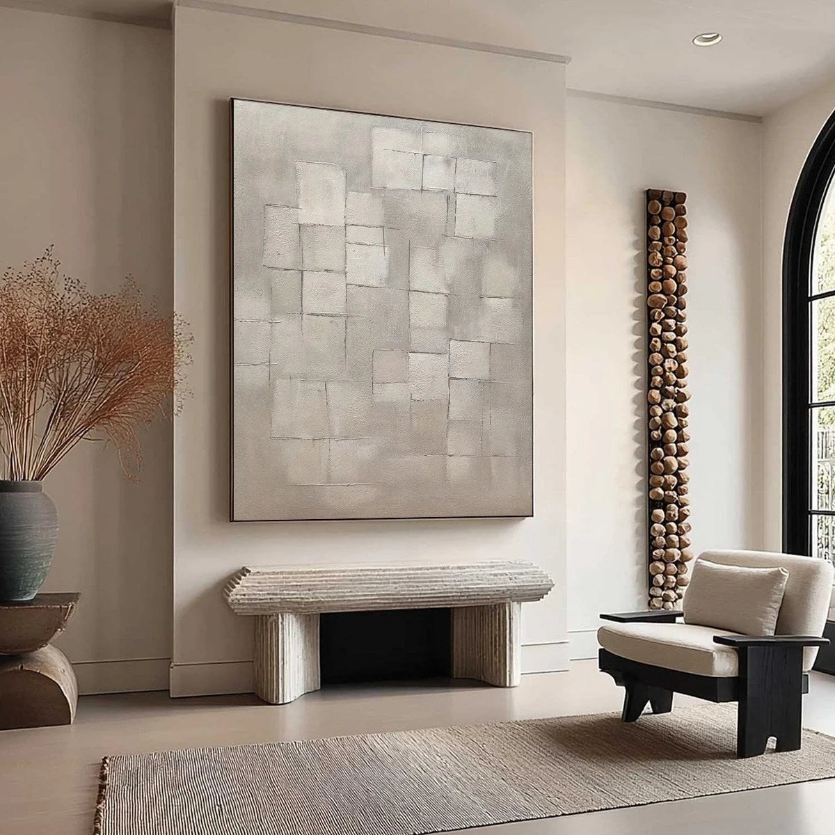 FOUNDATIONS: Textured Minimalist Geometric Abstract Painting | beige palette, original Hand-painted on premium stretched canvas using artist-grade oils; rich layered surface combines smooth gradien...