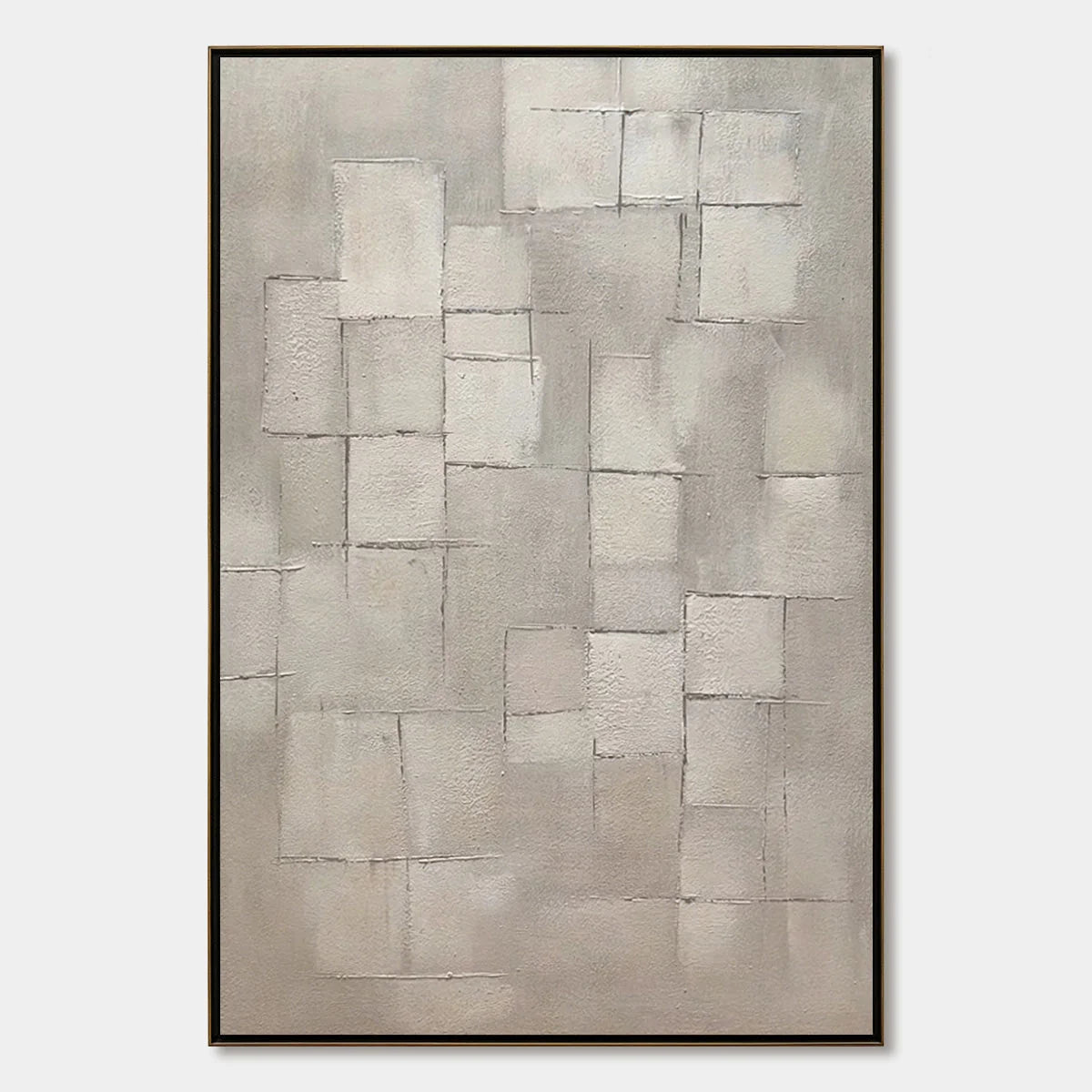 FOUNDATIONS: Textured Minimalist Geometric Abstract Painting | hanging in FOUNDATIONS: Textured Minimalist Geometric Abstract Painting featuring layered textured brushwork in refined tones; minimal...