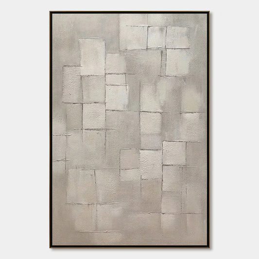 FOUNDATIONS: Textured Minimalist Geometric Abstract Painting | hanging in FOUNDATIONS: Textured Minimalist Geometric Abstract Painting featuring layered textured brushwork in refined tones; minimal...