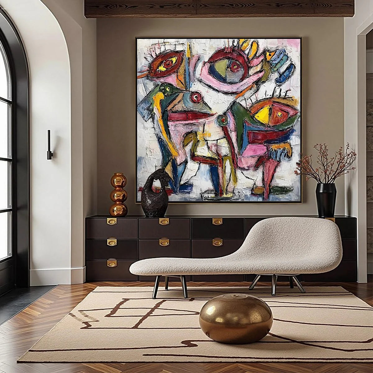 FRACTURED GAZE: Colorful Textured Abstract Figurative Impasto Wall Art | Figurative closeup, raised brushwork detail