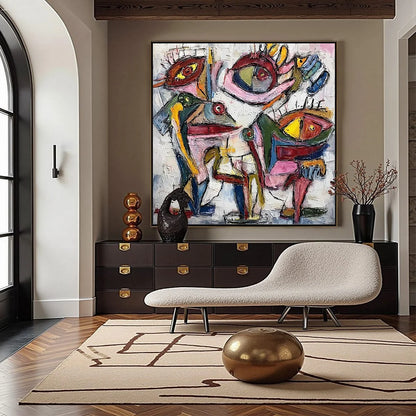 FRACTURED GAZE: Colorful Textured Abstract Figurative Impasto Wall Art | Figurative closeup, raised brushwork detail