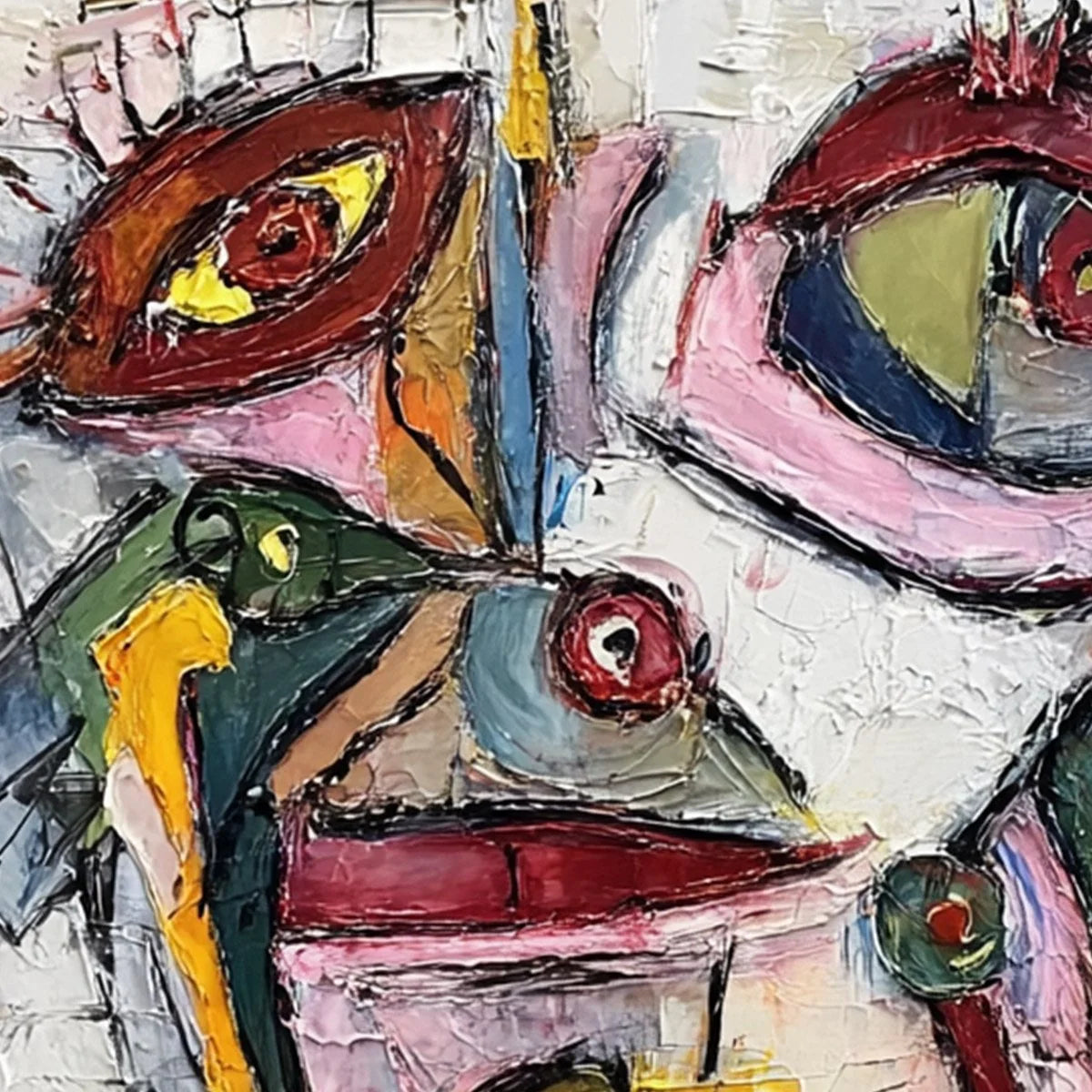 FRACTURED GAZE: Colorful Textured Abstract Figurative Impasto Wall Art | rectangular format, hand-painted canvas edge