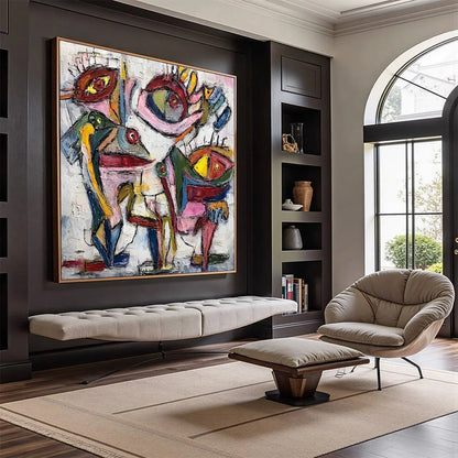 FRACTURED GAZE: Colorful Textured Abstract Figurative Impasto Wall Art | Figurative mood, soft natural light studio shot