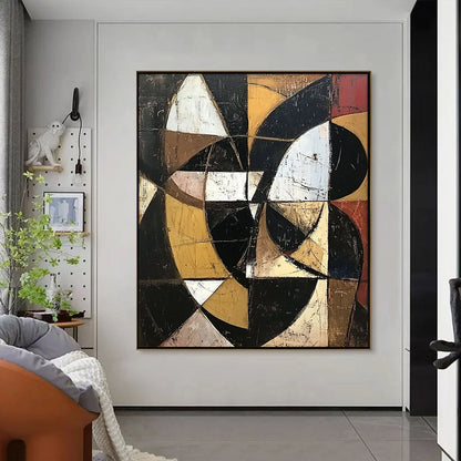 FRACTURED RHYTHM: Textured Geometric Abstract Oil Painting | Abstract closeup, raised brushwork detail