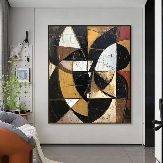 FRACTURED RHYTHM: Textured Geometric Abstract Oil Painting