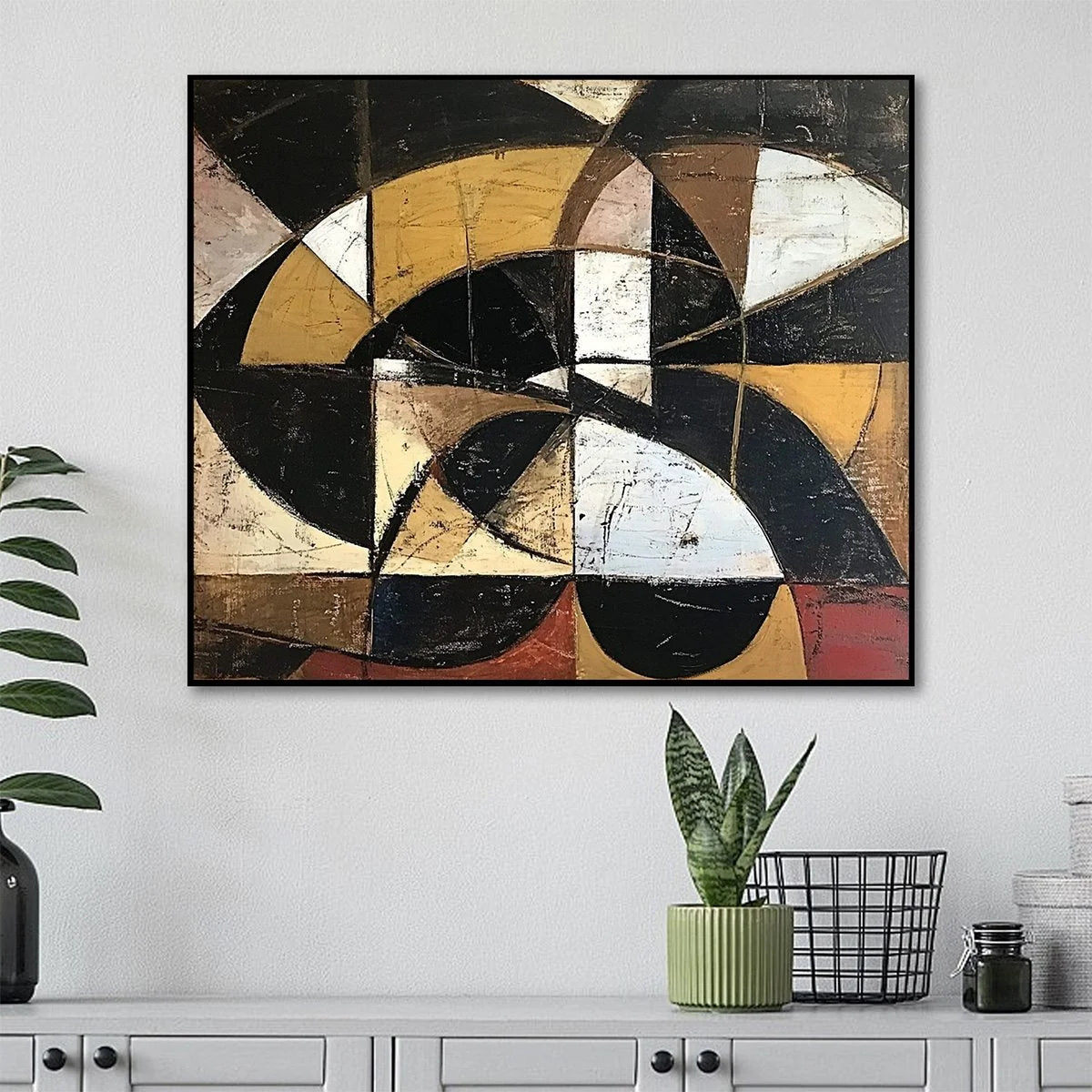FRACTURED RHYTHM: Textured Geometric Abstract Oil Painting | rectangular format, hand-painted canvas edge