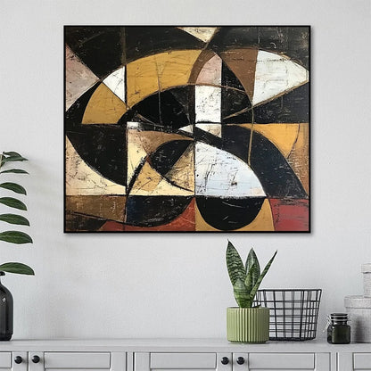 FRACTURED RHYTHM: Textured Geometric Abstract Oil Painting | rectangular format, hand-painted canvas edge
