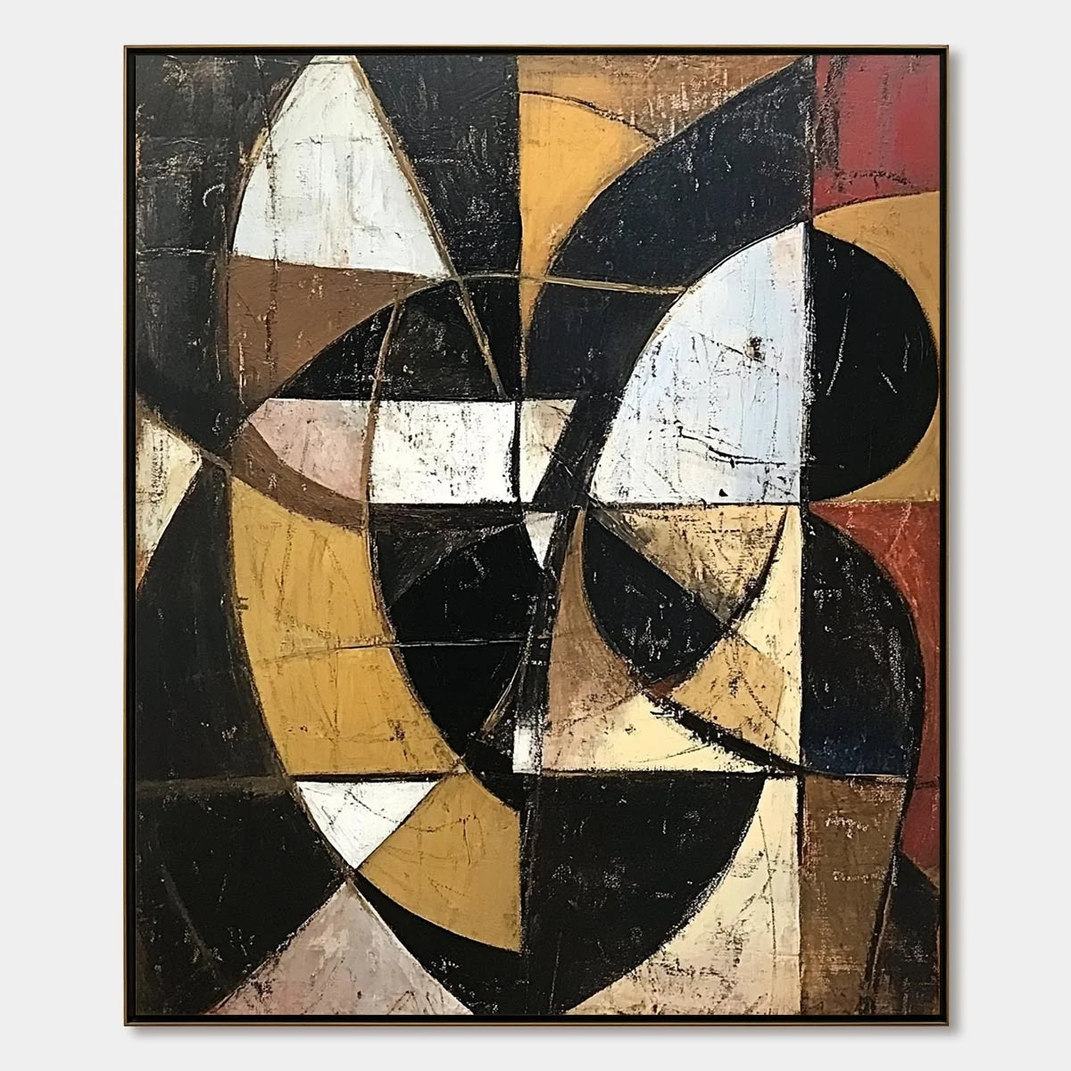 FRACTURED RHYTHM: Textured Geometric Abstract Oil Painting | hanging in FRACTURED RHYTHM: Textured Geometric Abstract Oil Painting featuring layered textured brushwork in refined tones; abstract co...