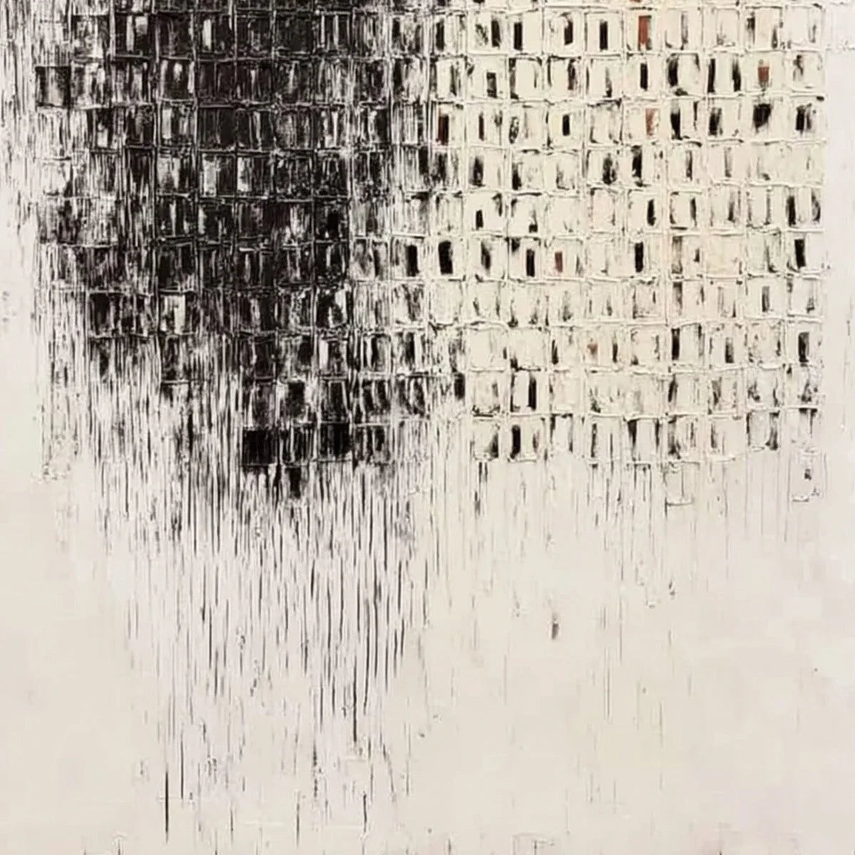 FRAGMENT: Textured Minimalist Black and White Architectural Painting | rolled canvas, ready for custom framing