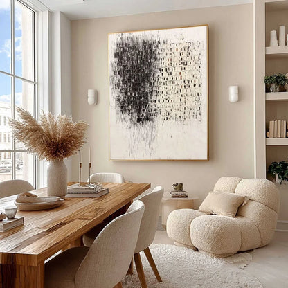 FRAGMENT: Textured Minimalist Black and White Architectural Painting | Minimalist mood, soft natural light studio shot