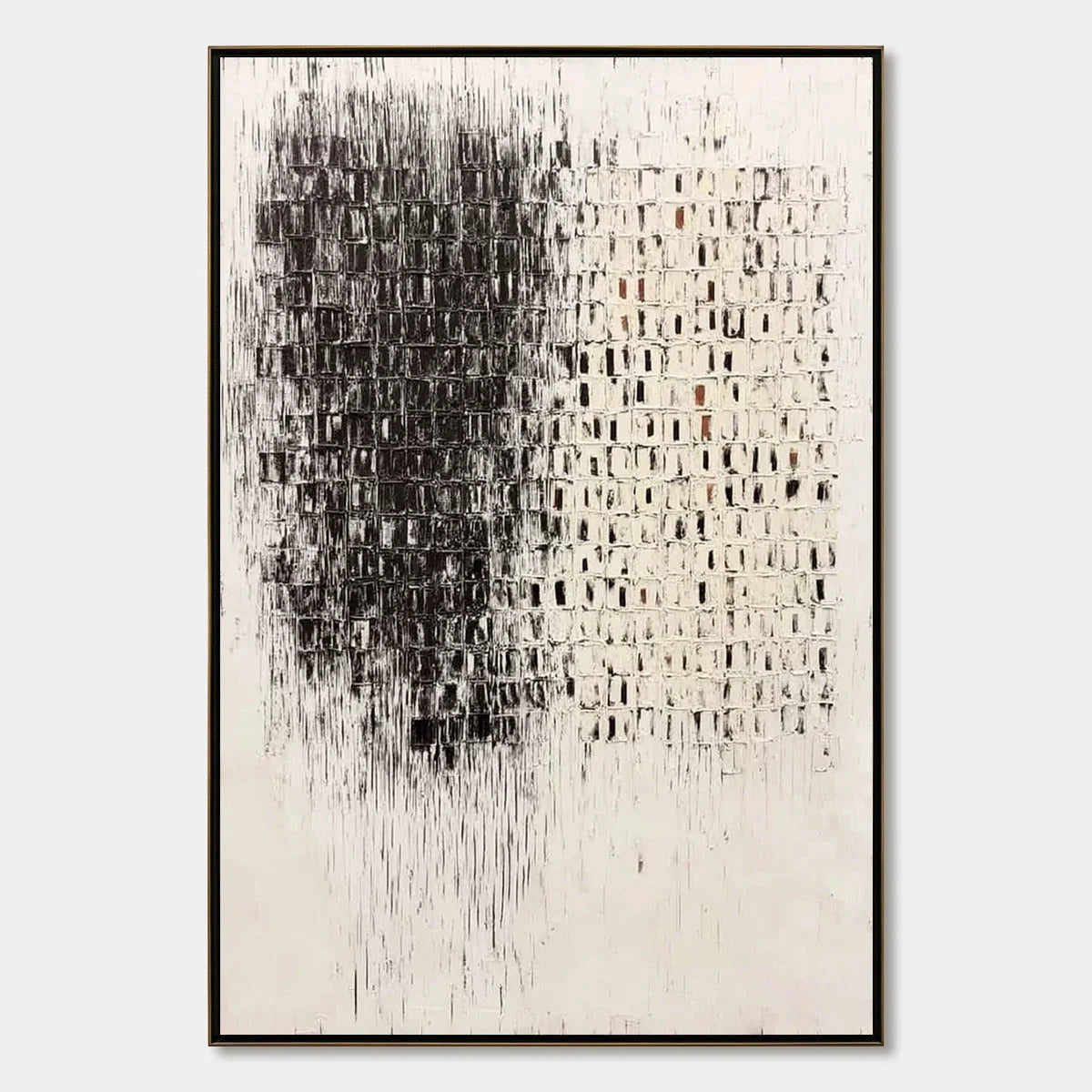 FRAGMENT: Textured Minimalist Black and White Architectural Painting | hanging in FRAGMENT: Textured Minimalist Black and White Architectural Painting featuring layered textured brushwork in refine...