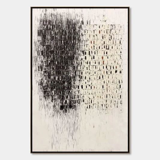 FRAGMENT: Textured Minimalist Black and White Architectural Painting | hanging in FRAGMENT: Textured Minimalist Black and White Architectural Painting featuring layered textured brushwork in refine...