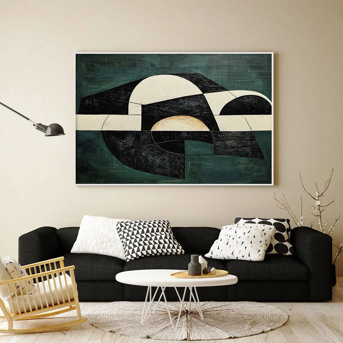 FRAGMENTED FORMS: Textured Geometric Abstract Oil Painting | rectangular format, hand-painted canvas edge