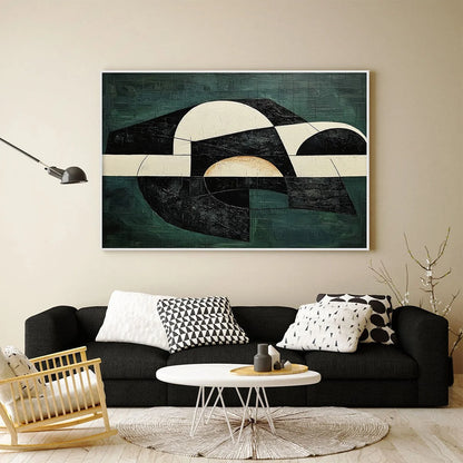 FRAGMENTED FORMS: Textured Geometric Abstract Oil Painting | rectangular format, hand-painted canvas edge