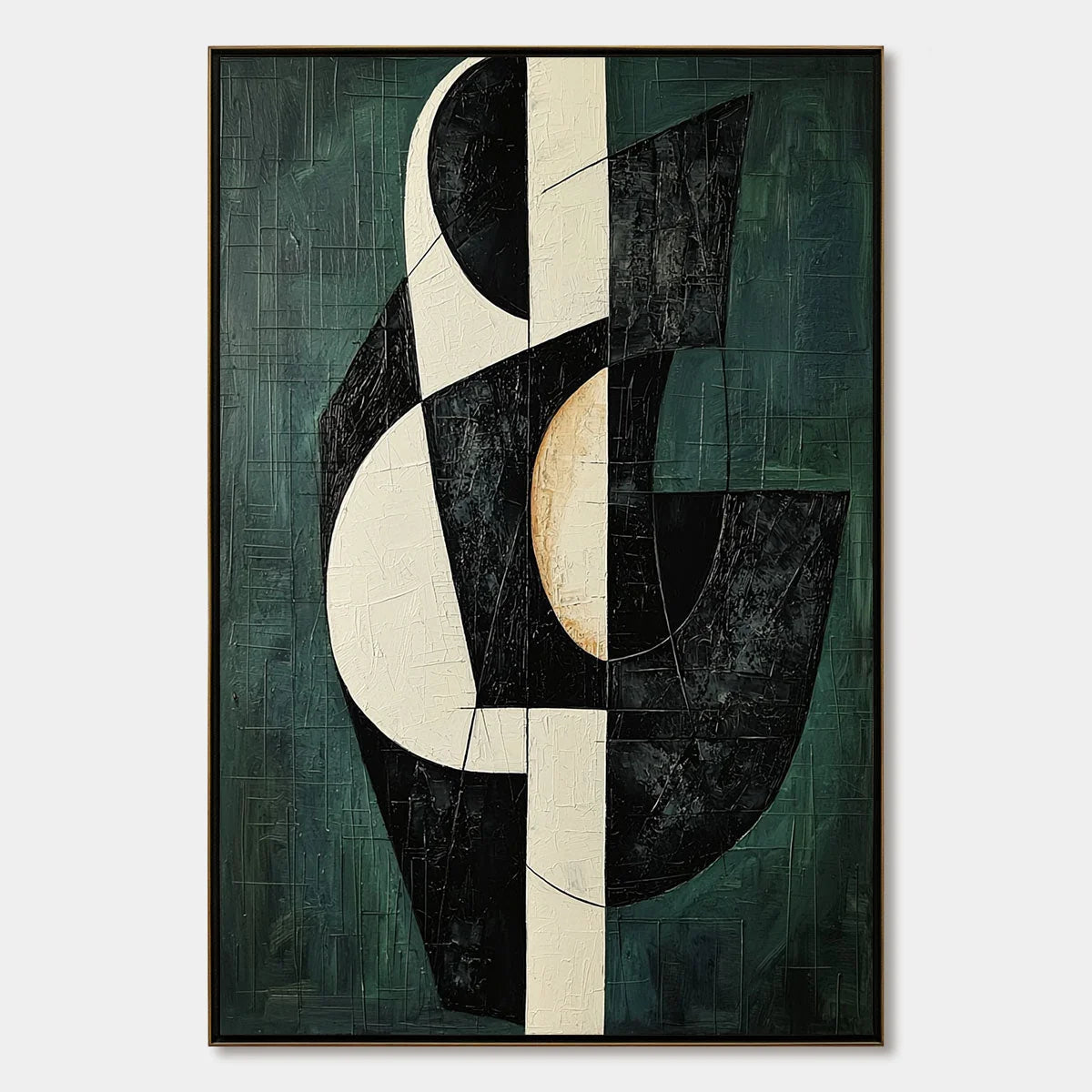 FRAGMENTED FORMS: Textured Geometric Abstract Oil Painting | hanging in FRAGMENTED FORMS: Textured Geometric Abstract Oil Painting featuring layered textured brushwork in refined tones; abstract co...