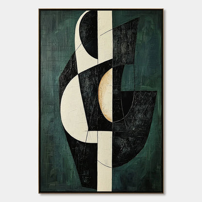 FRAGMENTED FORMS: Textured Geometric Abstract Oil Painting | hanging in FRAGMENTED FORMS: Textured Geometric Abstract Oil Painting featuring layered textured brushwork in refined tones; abstract co...