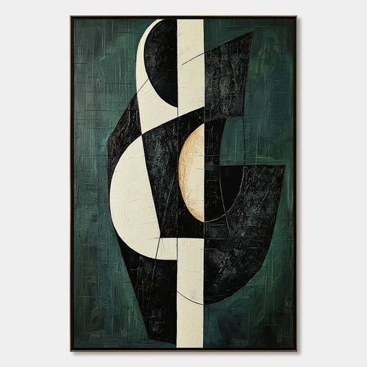 FRAGMENTED FORMS: Textured Geometric Abstract Oil Painting | hanging in FRAGMENTED FORMS: Textured Geometric Abstract Oil Painting featuring layered textured brushwork in refined tones; abstract co...