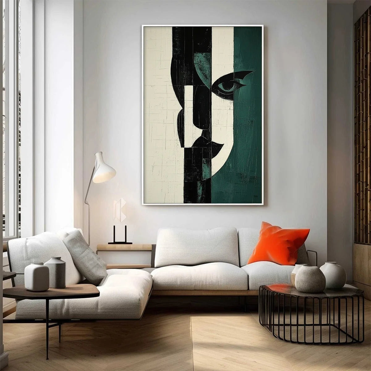 FRAGMENTED GAZE: Textured Abstract Portrait Painting | Figurative mood, soft natural light studio shot