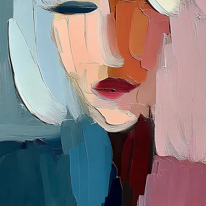 FRAGMENTED SERENITY: Colorful Abstract Portrait Impasto Oil Painting | rolled canvas, ready for custom framing