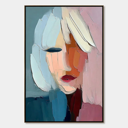 FRAGMENTED SERENITY: Colorful Abstract Portrait Impasto Oil Painting | hanging in living room, Figurative wall art