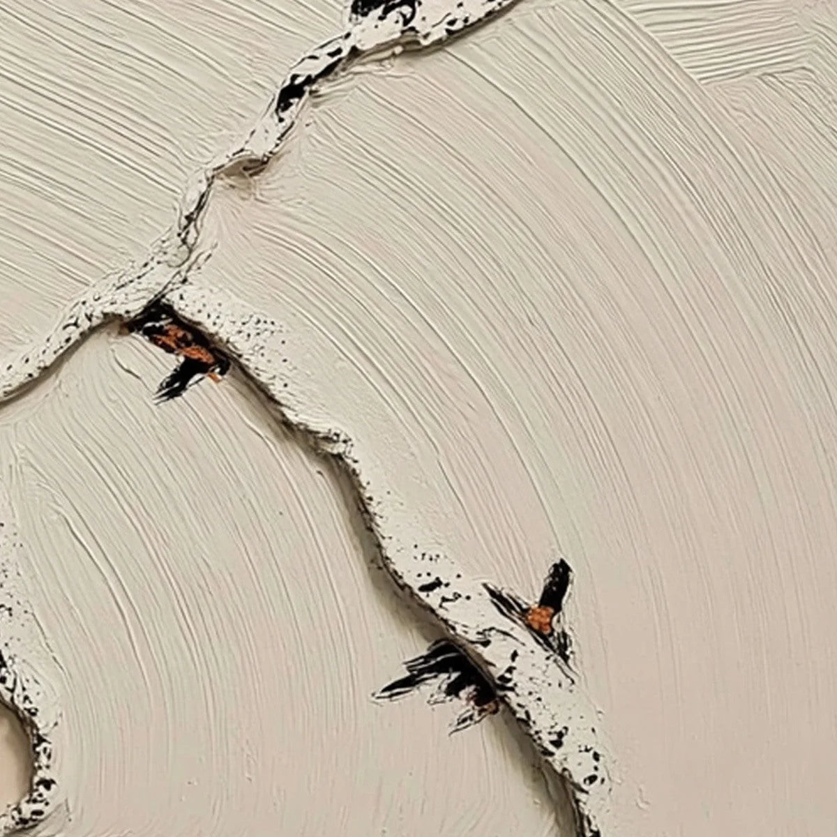 FRAGMENTS OF DAWN: Textured Wabi Sabi Painting of Perched Birds | rolled canvas, ready for custom framing