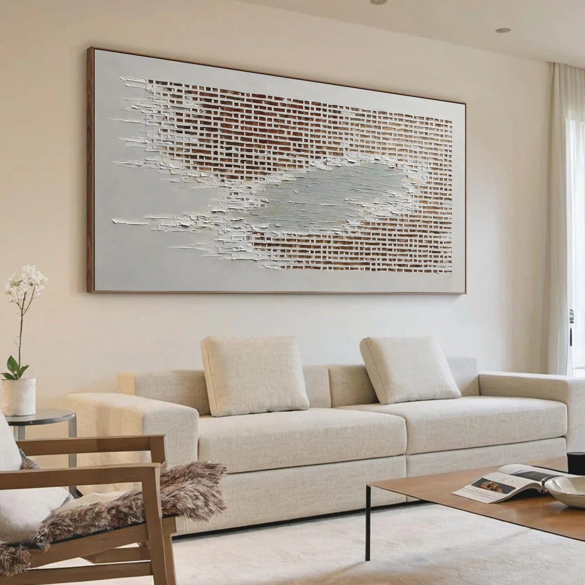 FRAGMENTS OF TIME: Textured Minimalist Architectural Abstract Painting | Minimalist mood, soft natural light studio shot