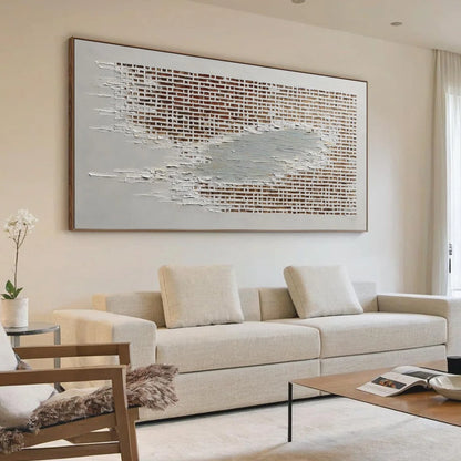 FRAGMENTS OF TIME: Textured Minimalist Architectural Abstract Painting | Minimalist mood, soft natural light studio shot