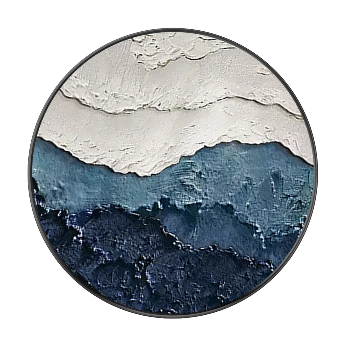 Framed 3D Texture Round Wall Art: White & Blue Minimalist Painting #9