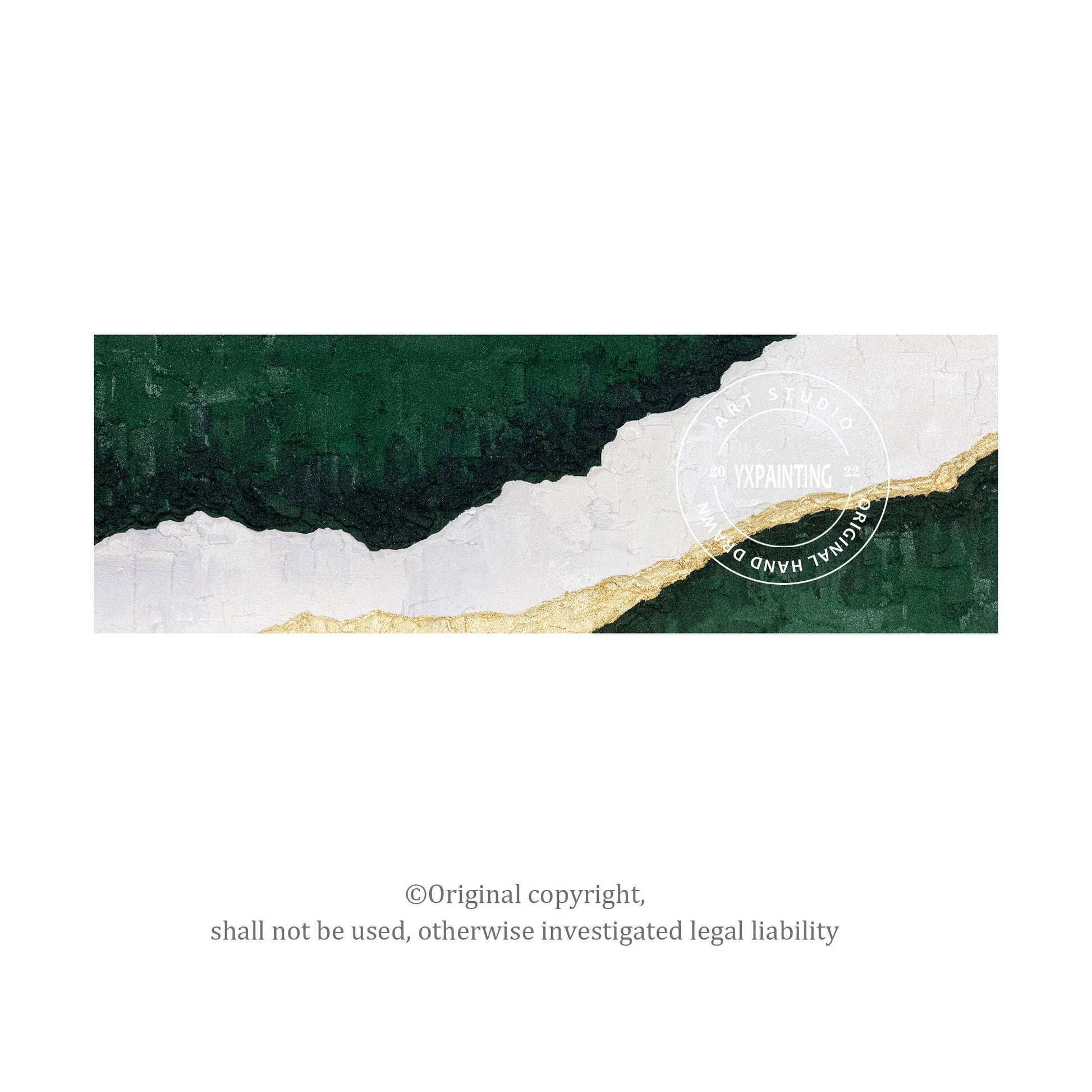 Framed Abstract Landscape Painting: White, Green & Gold Wall Art #5