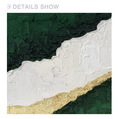 Framed Abstract Landscape Painting: White, Green & Gold Wall Art #6