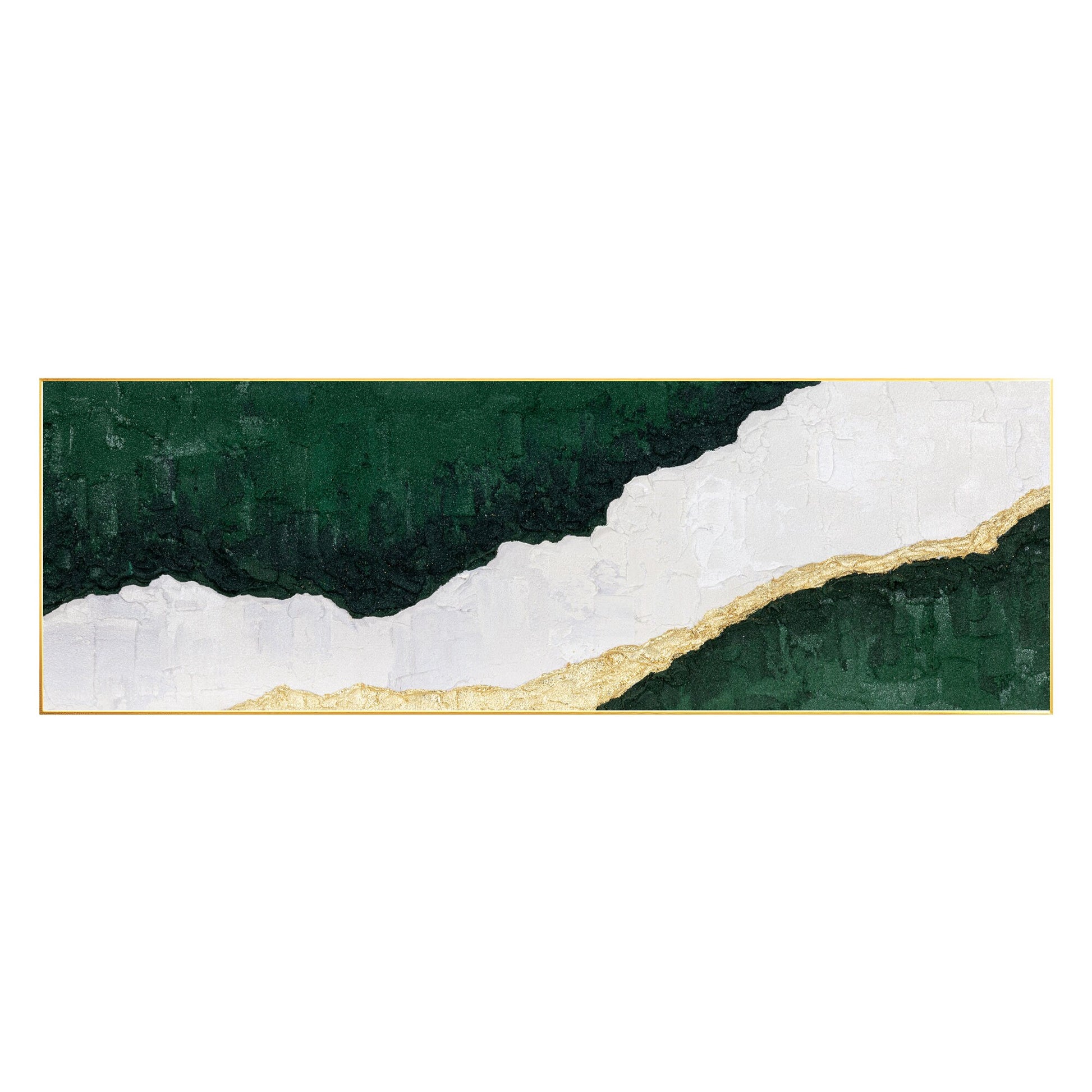 Framed Abstract Landscape Painting: White, Green & Gold Wall Art #8