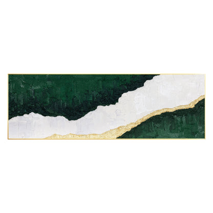 Framed Abstract Landscape Painting: White, Green & Gold Wall Art #8