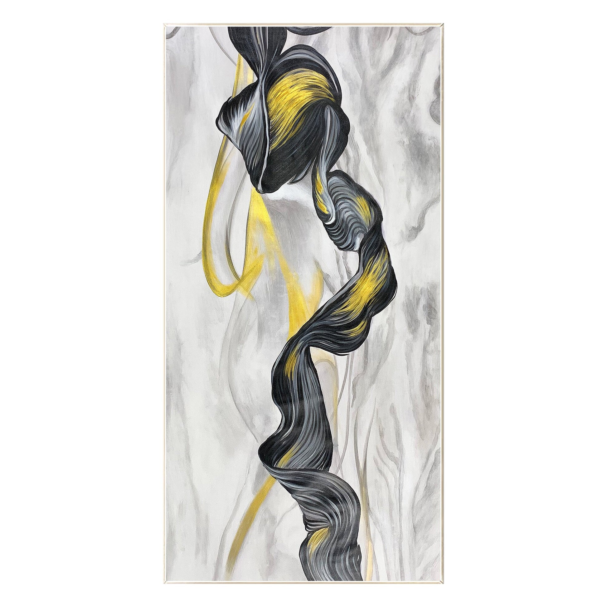 Framed Black, Gray, and Gold Marble Abstract Painting on Canvas #9