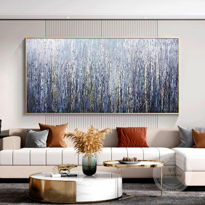 Framed Dark Blue Abstract Painting: Heavy Texture Plaster Wall Art #2