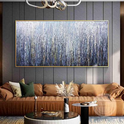Framed Dark Blue Abstract Painting: Heavy Texture Plaster Wall Art #3