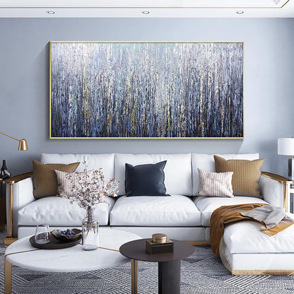 Framed Dark Blue Abstract Painting: Heavy Texture Plaster Wall Art #4