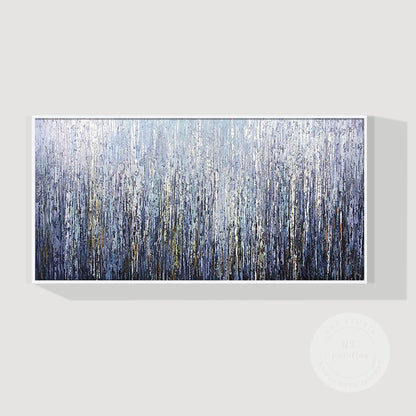 Framed Dark Blue Abstract Painting: Heavy Texture Plaster Wall Art #7