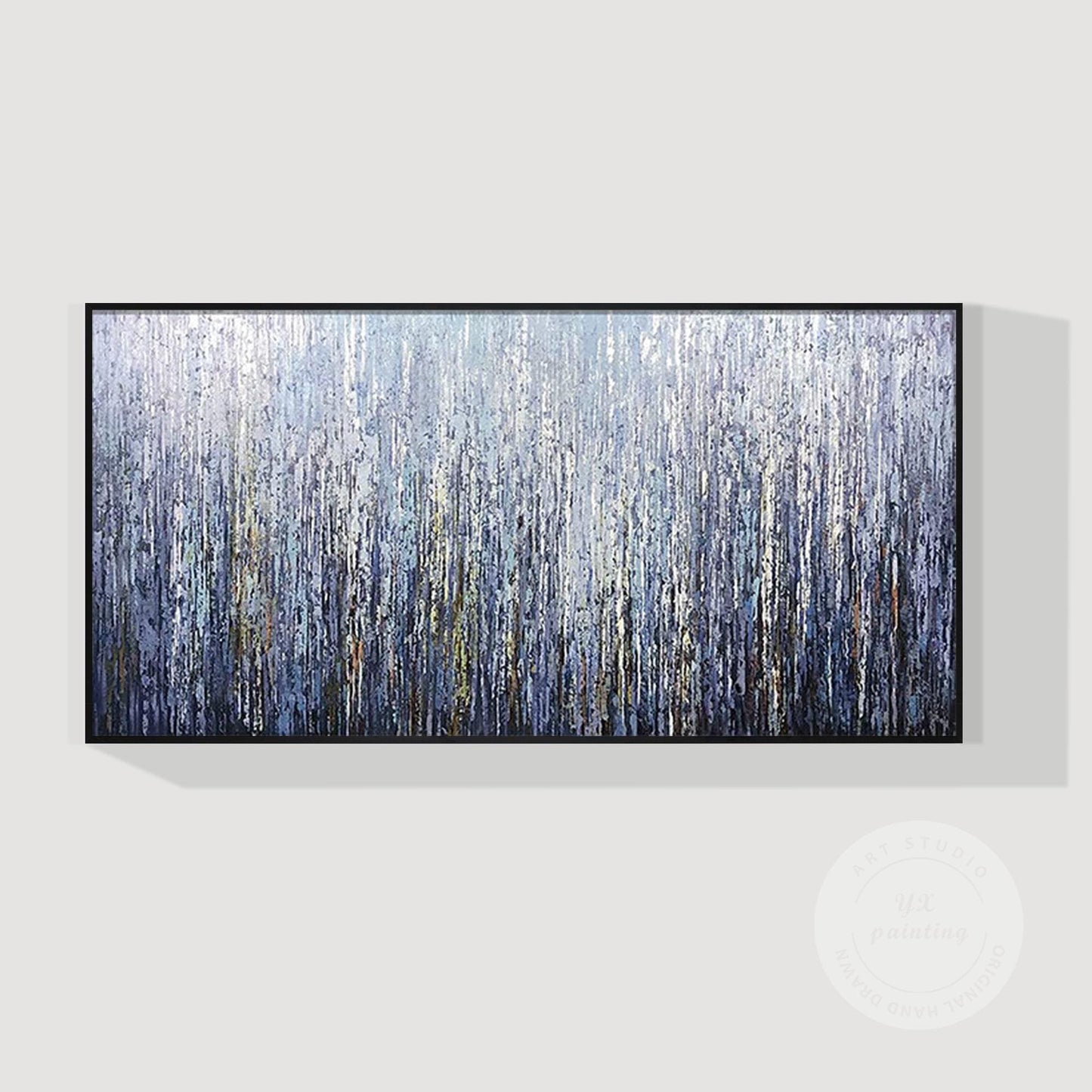 Framed Dark Blue Abstract Painting: Heavy Texture Plaster Wall Art #8