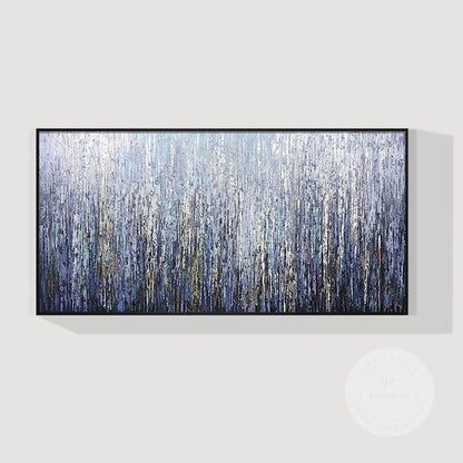 Framed Dark Blue Abstract Painting: Heavy Texture Plaster Wall Art #8