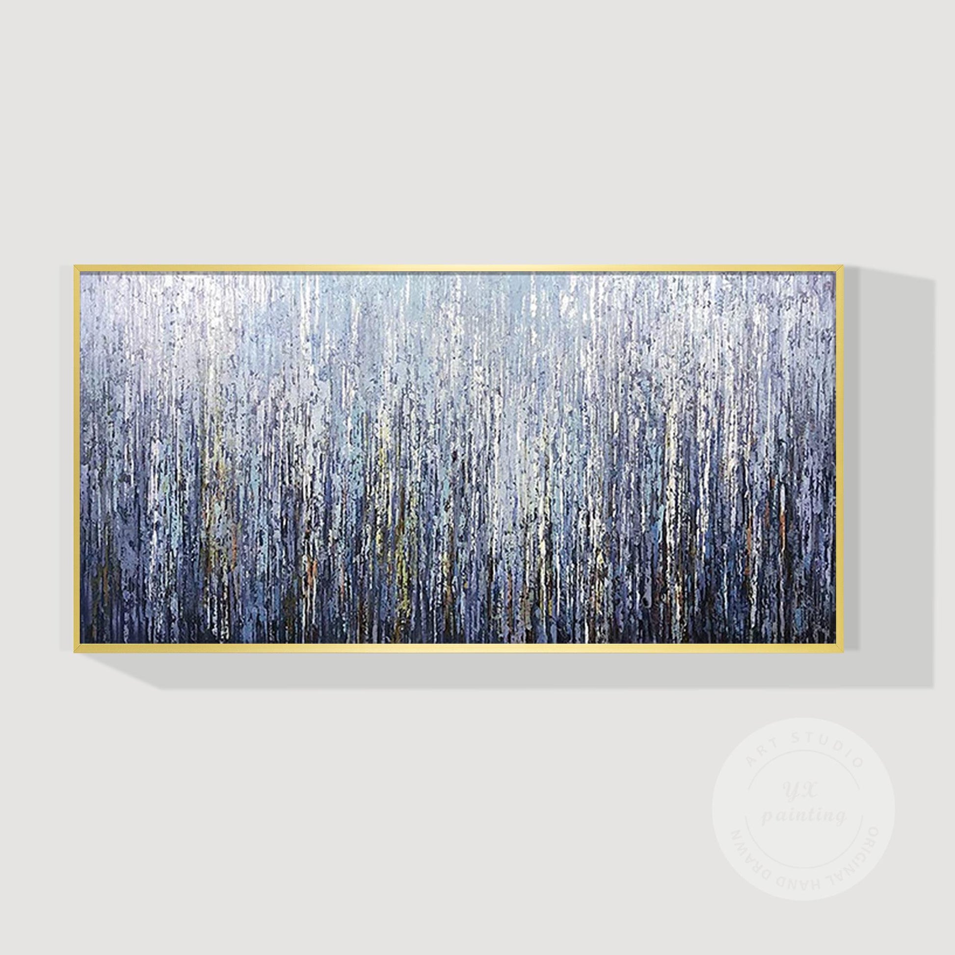 Framed Dark Blue Abstract Painting: Heavy Texture Plaster Wall Art #9