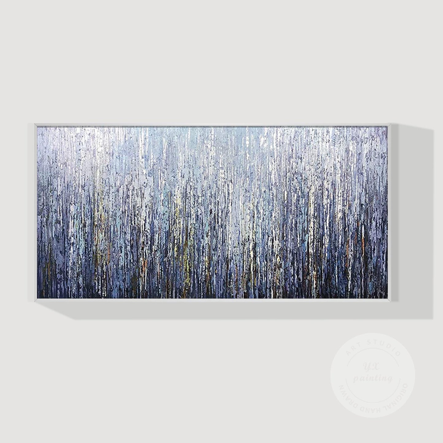 Framed Dark Blue Abstract Painting: Heavy Texture Plaster Wall Art #10