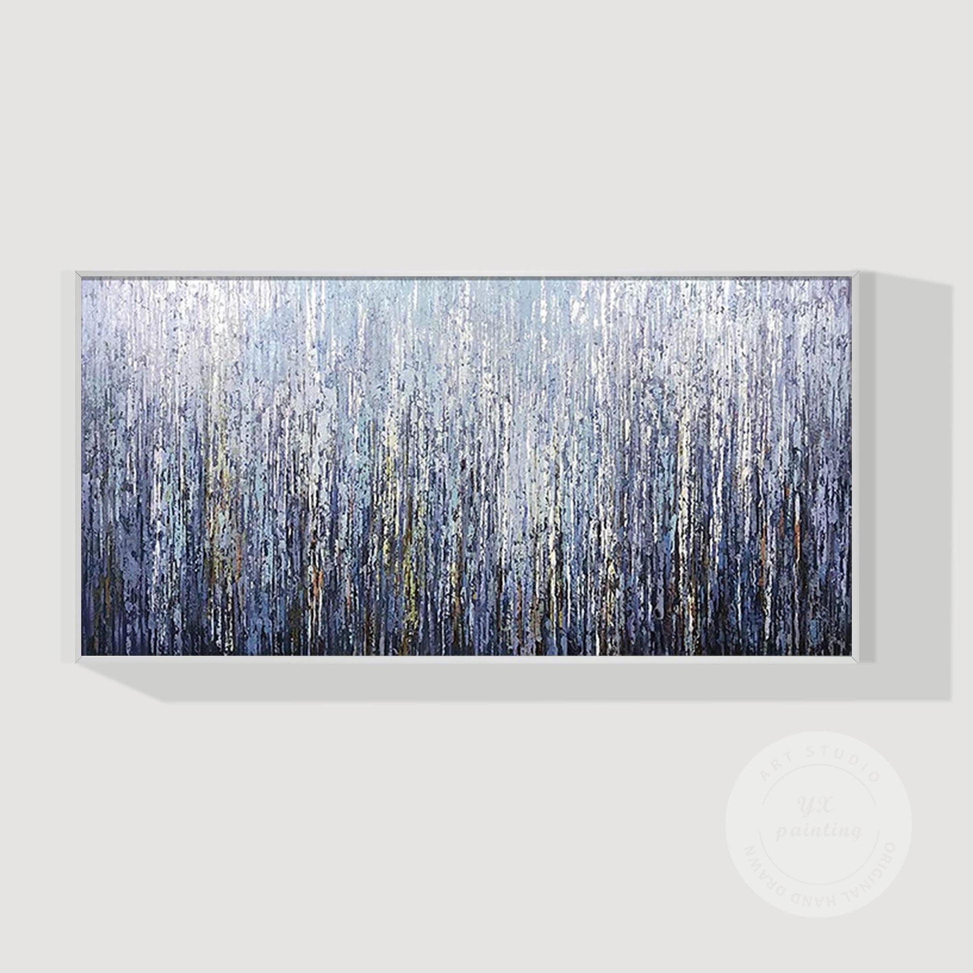 Framed Dark Blue Abstract Painting: Heavy Texture Plaster Wall Art #10