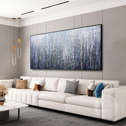 Framed Dark Blue Abstract Painting: Heavy Texture Plaster Wall Art #1
