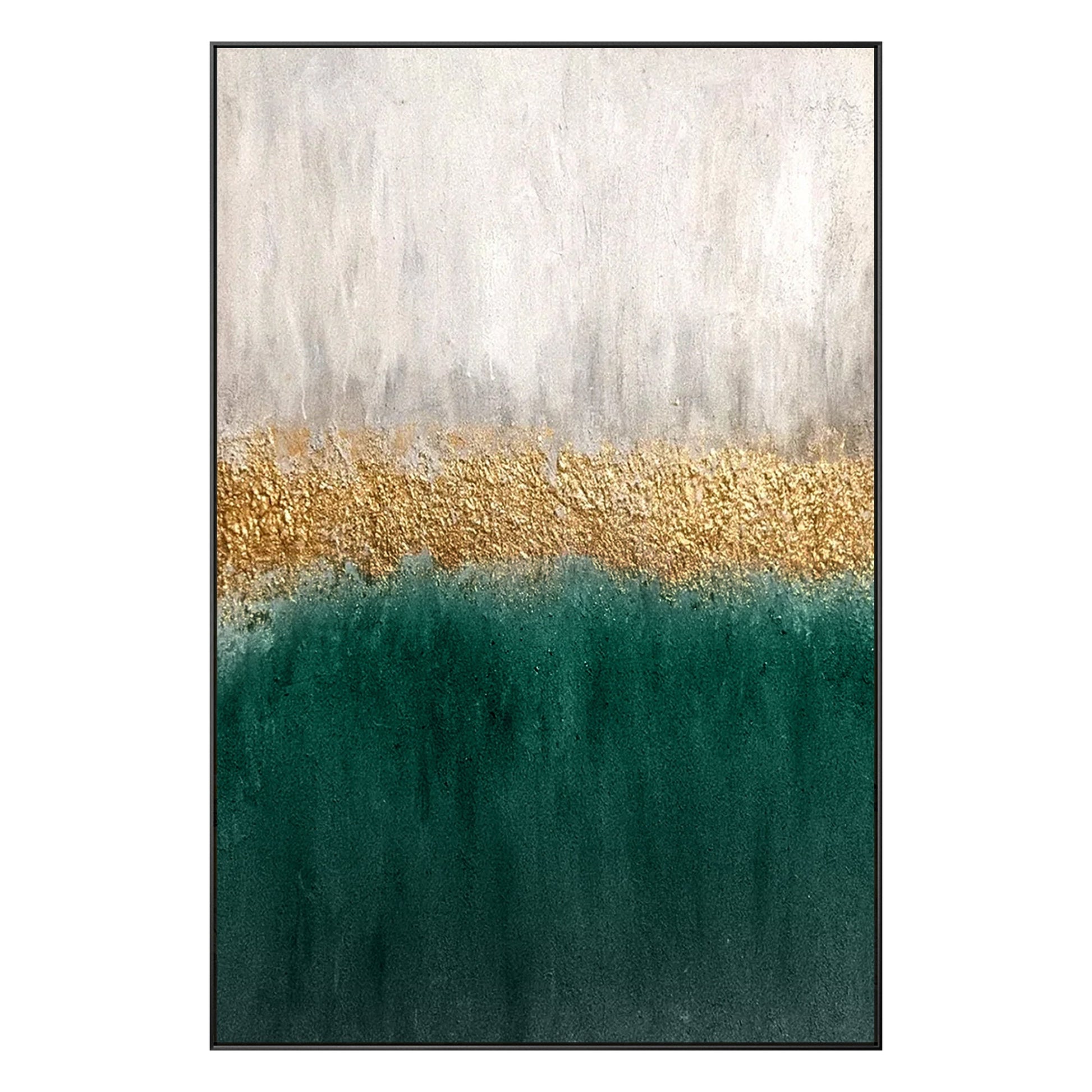 Framed Emerald Green and Gold Abstract Painting: Textured Modern Wall Art #11
